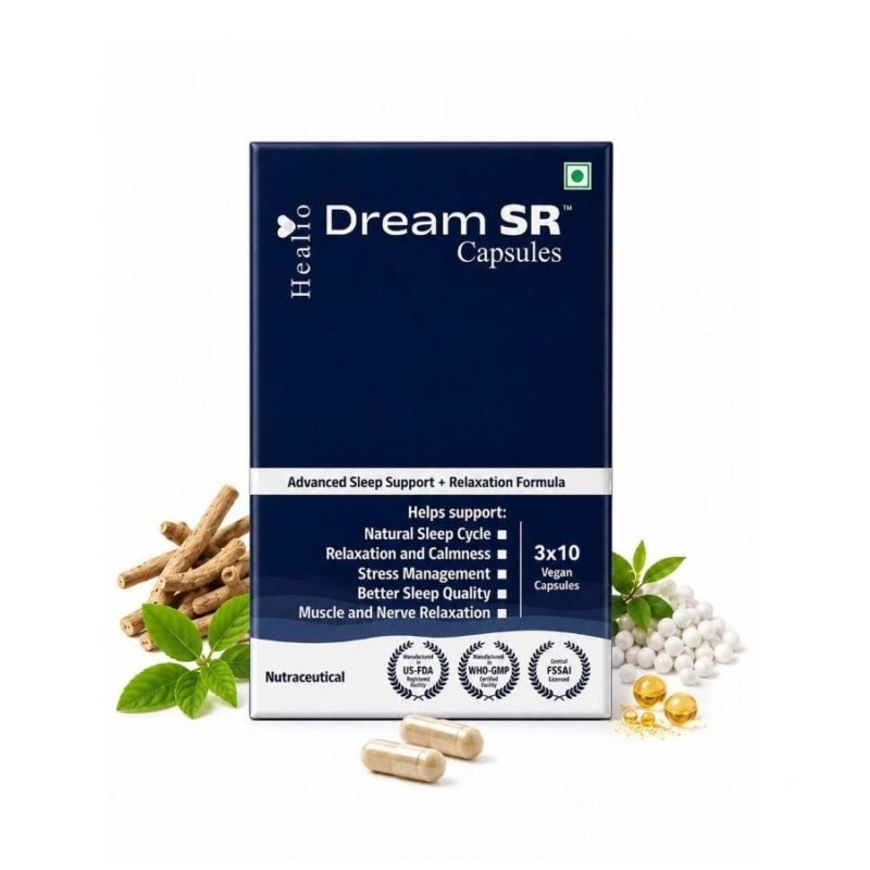 Healio Dream SR Melatonin Sleep Support Capsules for Men & Women Advanced Deep Sleep & Relaxation Formula Sleep Supplement with Ashwagandha, Magnesium, L-Theanine & Vitamin B6 30 Vegan Capsules